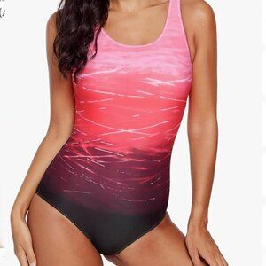 Exlura Onepiece bathing suit ombre kriss kross back NWOT